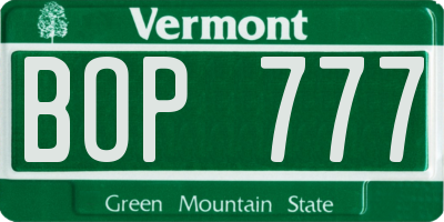 VT license plate BOP777