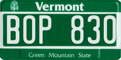 VT license plate BOP830