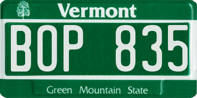 VT license plate BOP835
