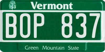 VT license plate BOP837
