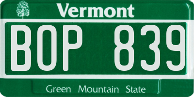 VT license plate BOP839