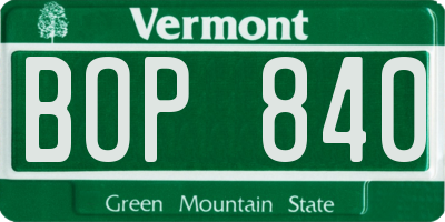 VT license plate BOP840