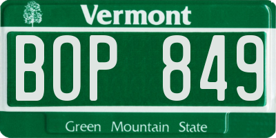 VT license plate BOP849