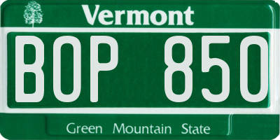 VT license plate BOP850
