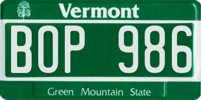 VT license plate BOP986