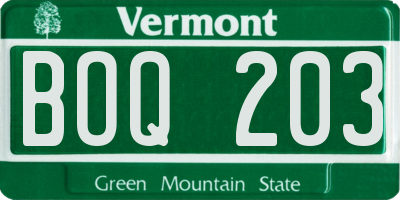 VT license plate BOQ203