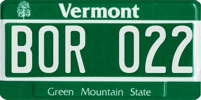 VT license plate BOR022