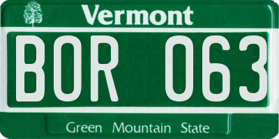 VT license plate BOR063
