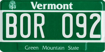 VT license plate BOR092