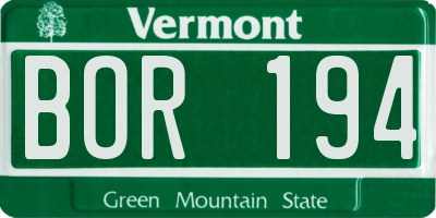 VT license plate BOR194