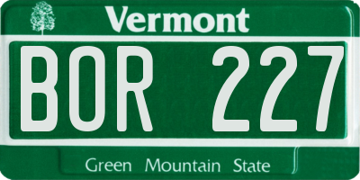 VT license plate BOR227