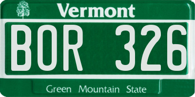 VT license plate BOR326