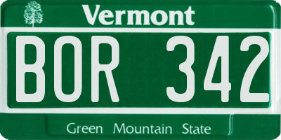 VT license plate BOR342