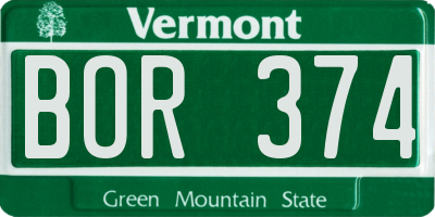 VT license plate BOR374