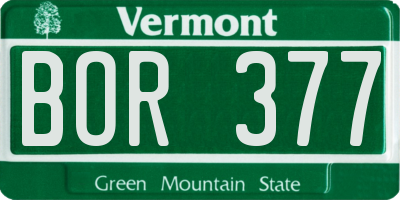 VT license plate BOR377