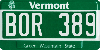 VT license plate BOR389