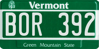 VT license plate BOR392
