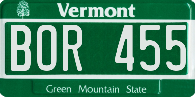 VT license plate BOR455