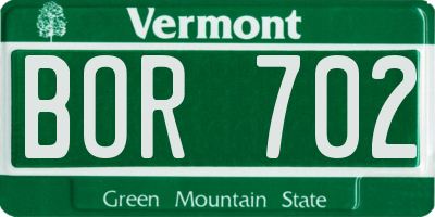 VT license plate BOR702