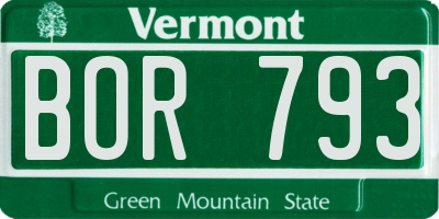 VT license plate BOR793