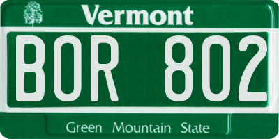 VT license plate BOR802