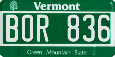 VT license plate BOR836