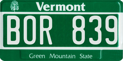 VT license plate BOR839