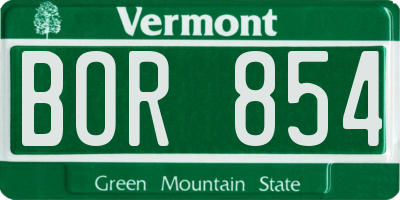 VT license plate BOR854