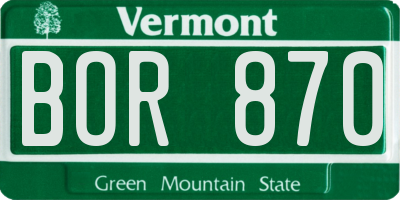 VT license plate BOR870