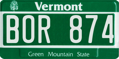 VT license plate BOR874