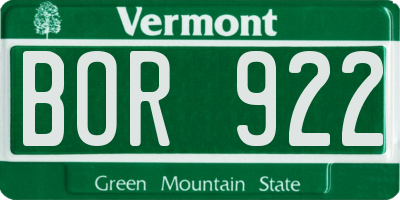 VT license plate BOR922