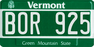 VT license plate BOR925