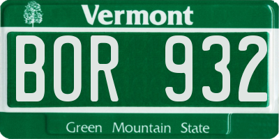 VT license plate BOR932