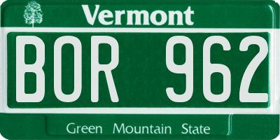 VT license plate BOR962