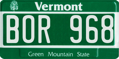 VT license plate BOR968