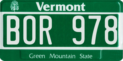 VT license plate BOR978