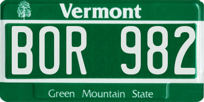 VT license plate BOR982