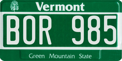 VT license plate BOR985