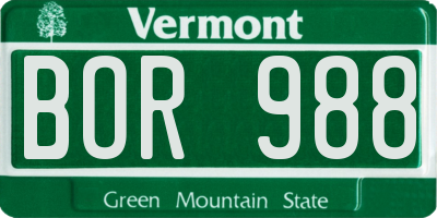 VT license plate BOR988