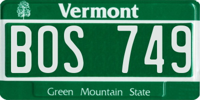VT license plate BOS749