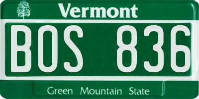 VT license plate BOS836
