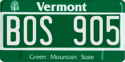 VT license plate BOS905