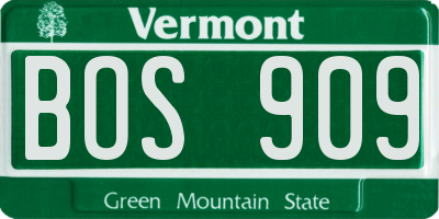 VT license plate BOS909