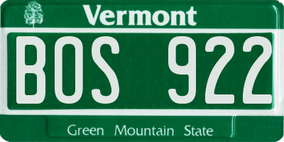 VT license plate BOS922