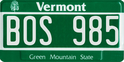 VT license plate BOS985