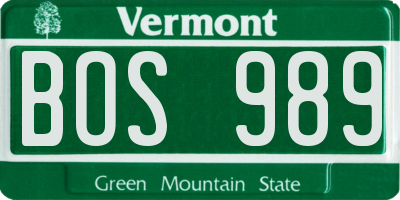 VT license plate BOS989