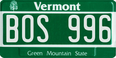 VT license plate BOS996