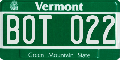 VT license plate BOT022