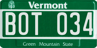 VT license plate BOT034