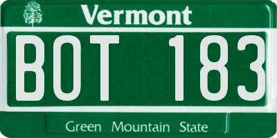 VT license plate BOT183